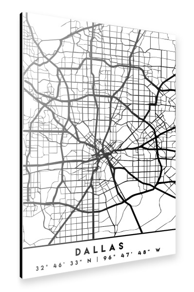 Alu-Dibond "DALLAS TEXAS BLACK CITY MAP" 30x20 cm artboxONE