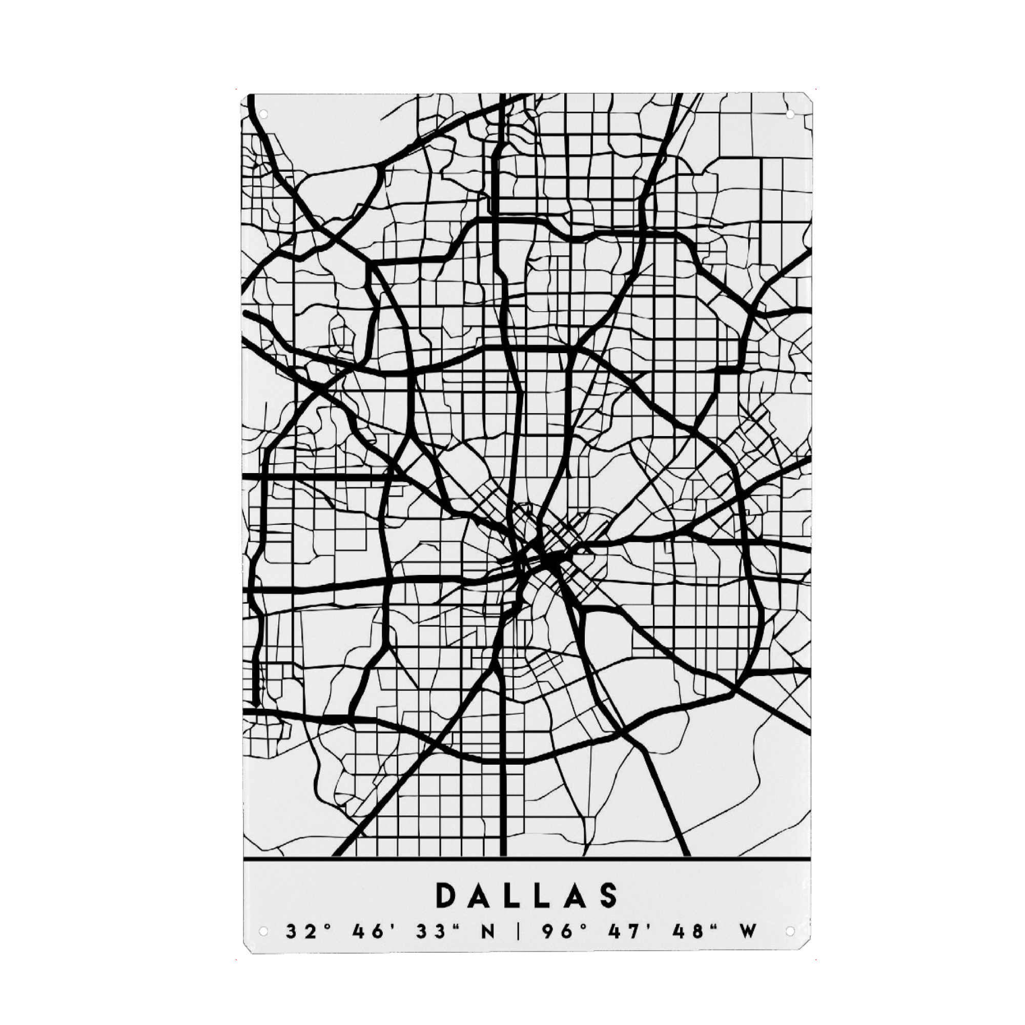 Metall Poster "DALLAS TEXAS BLACK CITY MAP" artboxONE - Städte,Reise,Schwarzweiß,Kartografie