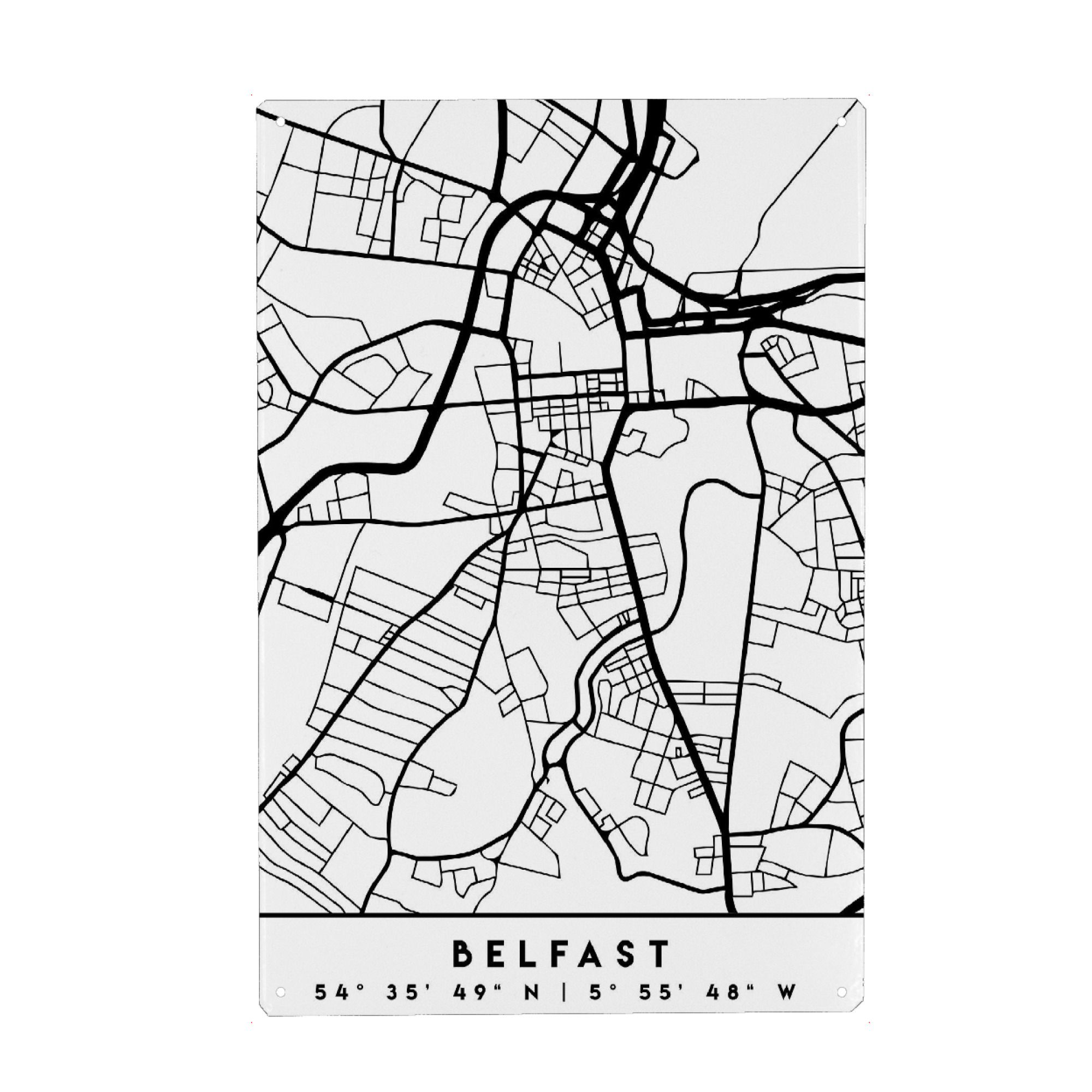 Metall Poster "BELFAST UNITED KINGDOM CITY MAP" artboxONE - Städte,Reise,Schwarzweiß,Städte / Weitere,Kartografie