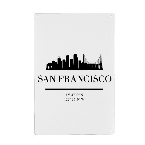 Metall Poster "SAN FRANCISCO CALIFORNIA ART" artboxONE - Städte,Reise,Schwarzweiß,Städte / San Francisco,Kartografie