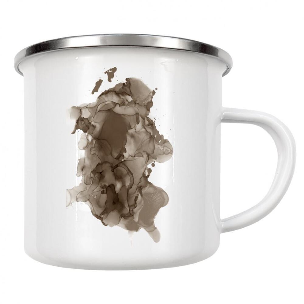 Emaille Tasse "Watercolor Splash in dark brown" artboxONE - Abstrakt - Aquarell,Dunkel braun,Wasserfarbe,Abstrakt,Fleck,Klecks,Splash