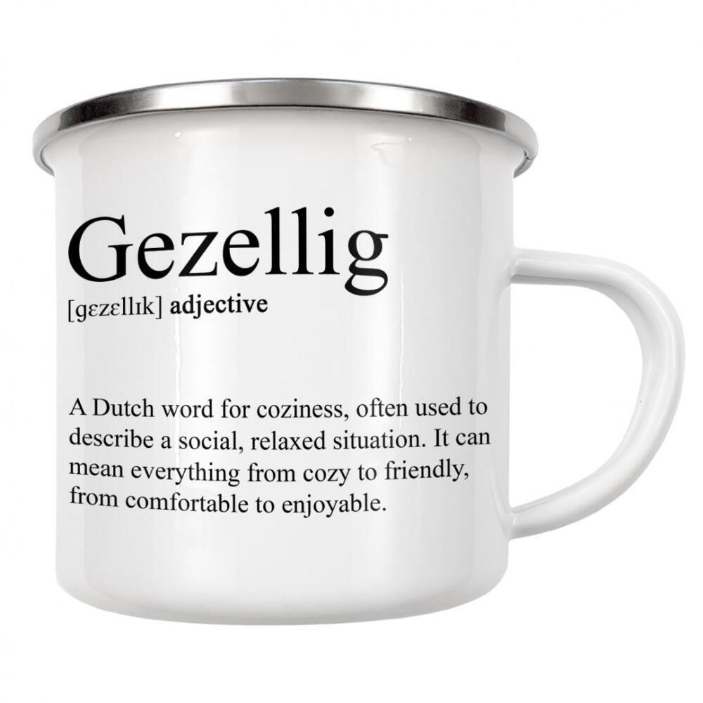 Emaille Tasse "Gezellig - Definition" artboxONE - Typografie,Menschen,Schwarzweiß