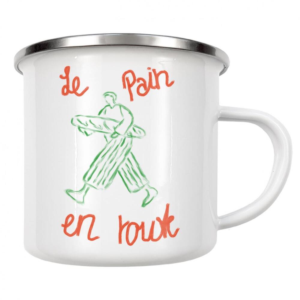 Emaille Tasse "Le pain en route" artboxONE - Abstrakt,Menschen,Städte / Paris - Französisch,Frankreich,Baguette,Mann,Le pain,En route,Malerei