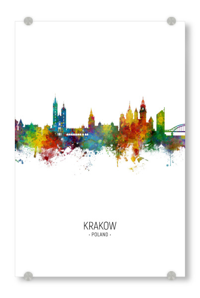 Acrylglasbild "Krakow Skyline Portrait" artboxONE - Städte - Krakow,Poland,Skyline,Cityscape,Wasserfarben,Krakau