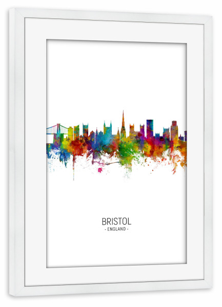 Poster mit Rahmen weiß "Bristol Skyline Portrait" artboxONE - Städte - Bristol,England,Wasserfarben