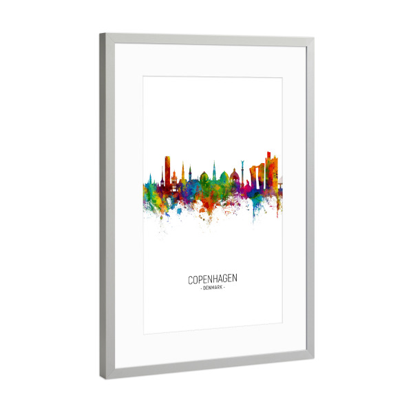 Poster mit Rahmen Silber "Copenhagen Skyline Portrait" artboxONE - Städte / København