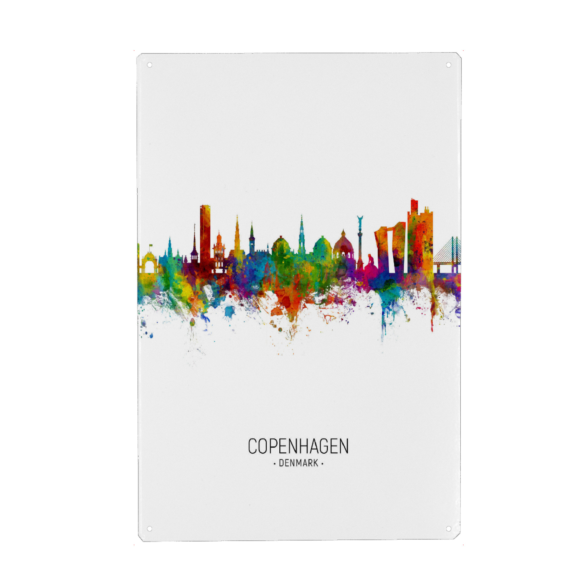 Metall Poster "Copenhagen Skyline Portrait" artboxONE - Städte / København - Copenhagen,Denmark,Skyline,Cityscape,Painting,Watercolour,Stadtbild