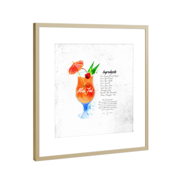 Poster mit Rahmen Gold "Mai Tai cocktail watercolor" artboxONE - Essen & Trinken / Alkohol