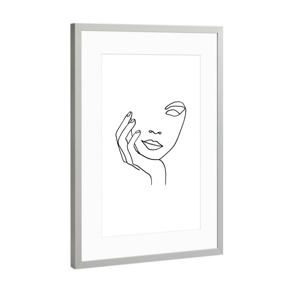 Poster mit Rahmen Silber "Face On Hand Abstract Single Line" artboxONE - Abstrakt,Schwarzweiß - Woman,Lineart,Frau,Gesicht,Hand