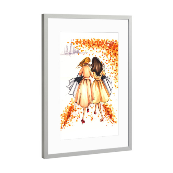 Poster mit Rahmen Silber "Girls out for shopping" artboxONE - Fashion - Fashion,Fashion illustration,Girls,Galentines