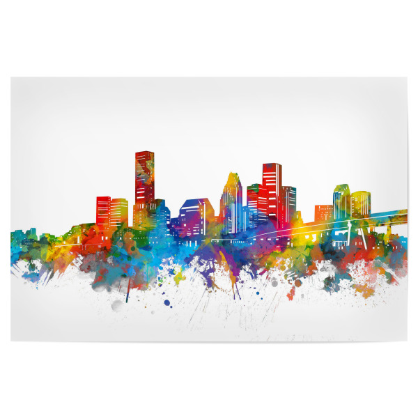 Poster 30x20 cm "Houston skyline watercolor" artboxONE - Städte - Houston,Texas,Cityscape,Skyline,Usa,America,Silhouette,Urban,Artistic,Colorful,City