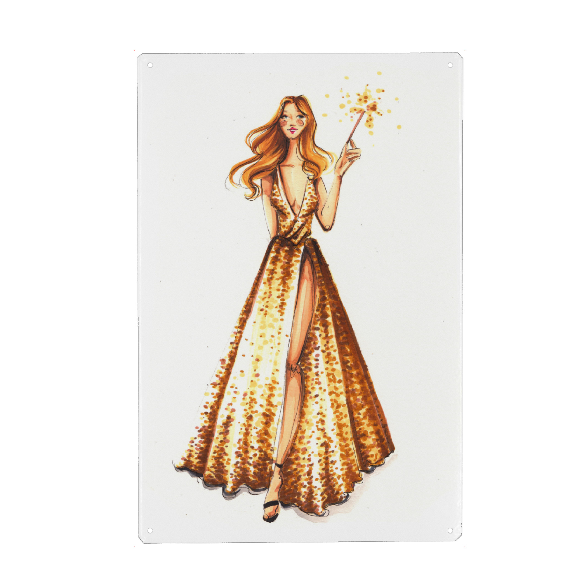 Metall Poster "Party Girl with Sparkler" artboxONE - Fashion - Fashion,Fashion illustration,Girl,Dress - Blechschild