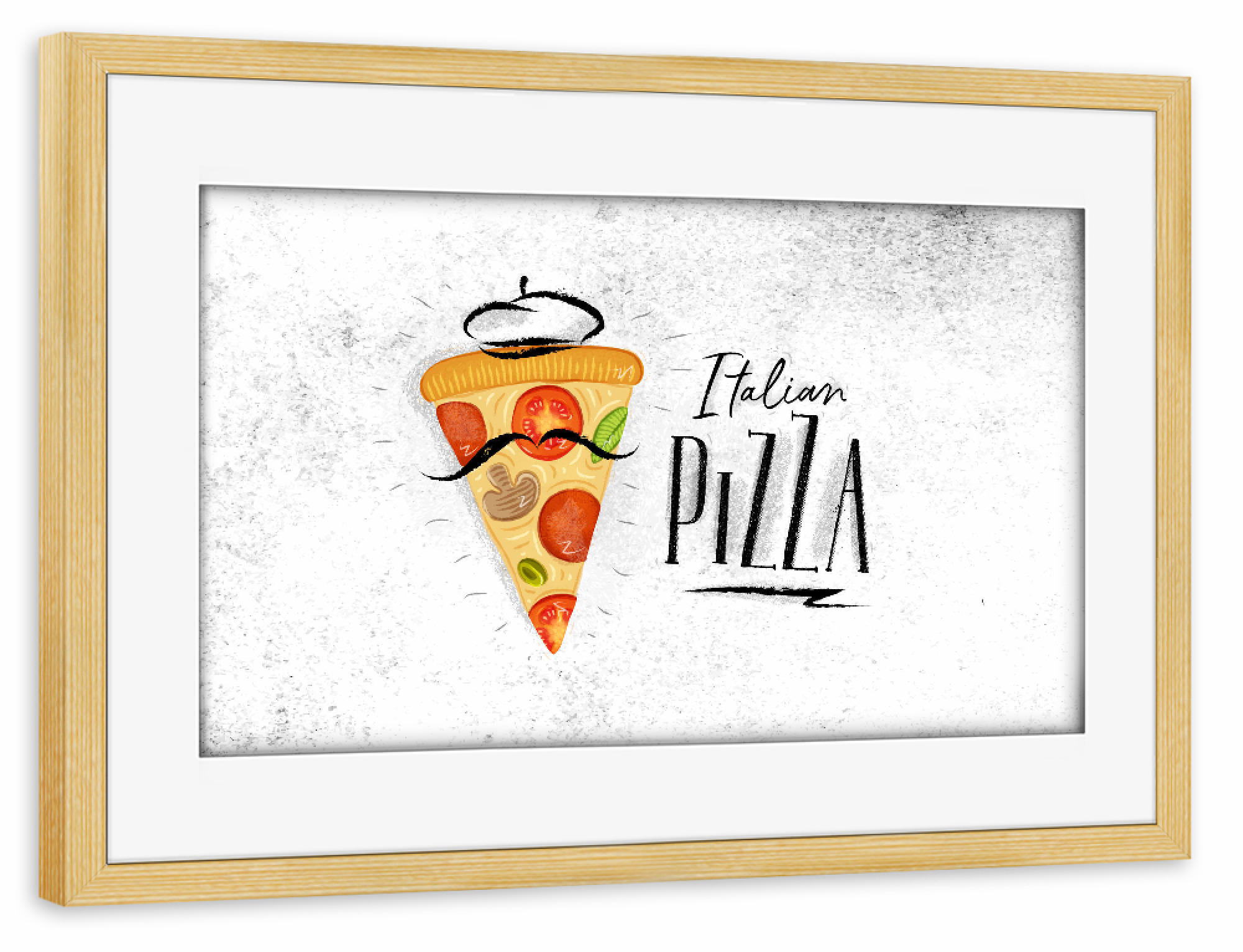 Poster mit Rahmen kiefer "Italian pizza slice" artboxONE - Essen & Trinken - Pizza,Italian,Food,Cheese,Slice,Lunch,Mozzarella,Vintage,Retro