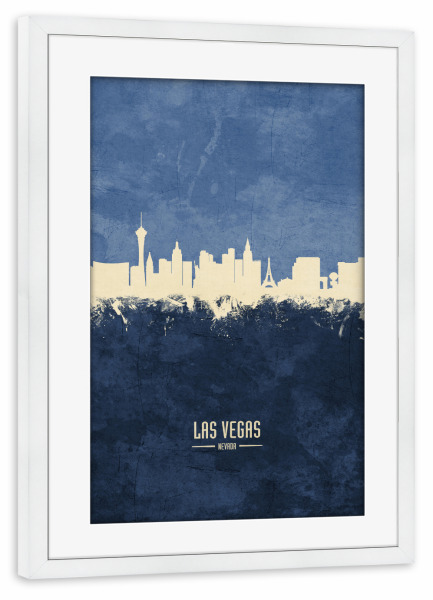 Poster mit Rahmen weiß "Las Vegas Skyline Navy" artboxONE - Städte / Las Vegas - Las vegas,Nevada,Watercolour