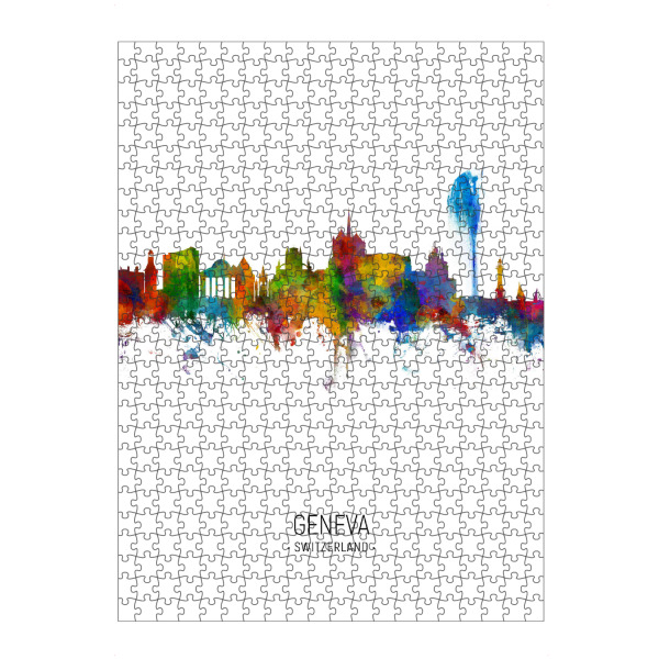 Puzzle Ravensburger "Geneva Skyline Portrait" artboxONE - Städte - Geneva,Switzerland,Skyline,Cityscape,Painting,Watercolour,Stadtbild - Bild geneva
