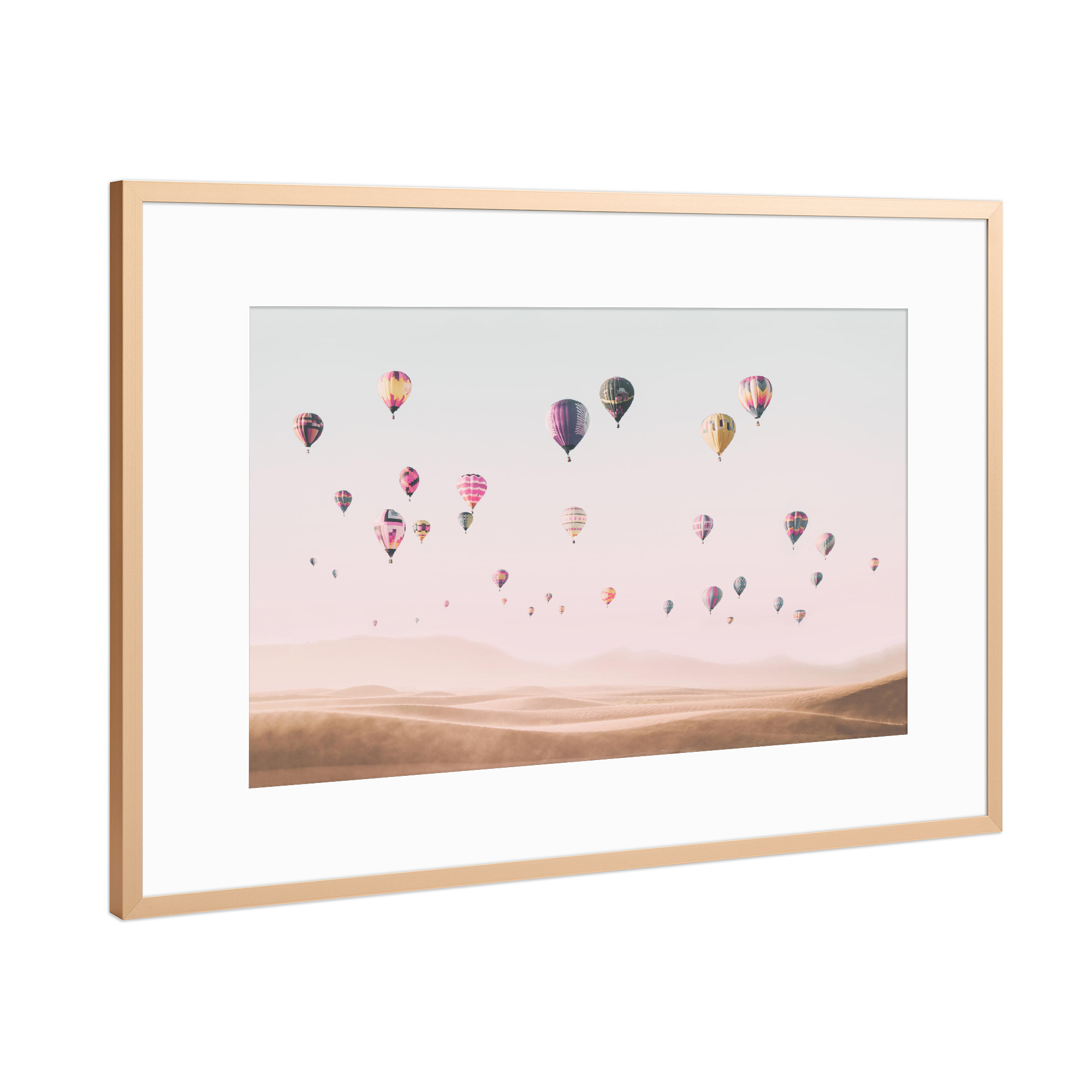 Poster mit Rahmen Kupfer "Travel the world" artboxONE - Reise - Air balloons,Hot air balloons,Desert,Boho,Travel,Photography,Pink,Baby,Kids,Nursery