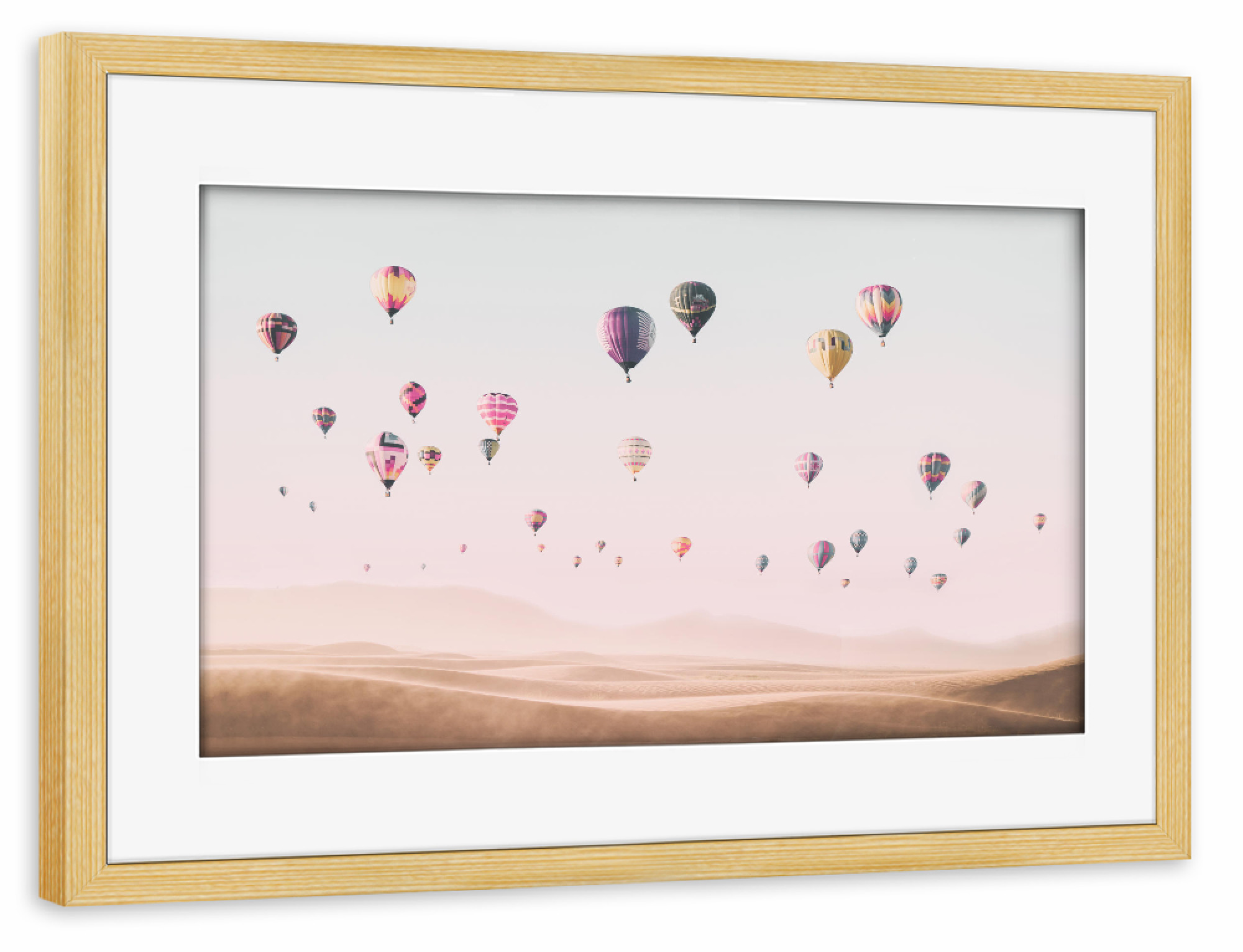 Poster mit Rahmen kiefer "Travel the world" artboxONE - Reise - Air balloons,Hot air balloons,Desert,Boho,Travel,Photography,Pink,Baby,Kids,Nursery