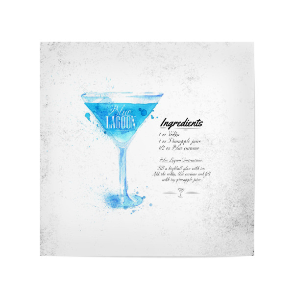 Poster 20x20 cm "Blue Lagoon cocktail watercolor" artboxONE - Essen & Trinken / Alkohol