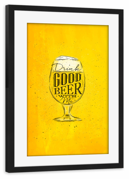 Poster mit Rahmen schwarz "Good beer yellow" artboxONE - Schwarzweiß,Essen & Trinken / Alkohol
