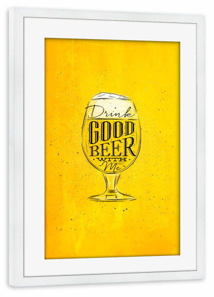 Poster mit Rahmen weiß "Good beer yellow" artboxONE - Schwarzweiß,Essen & Trinken / Alkohol