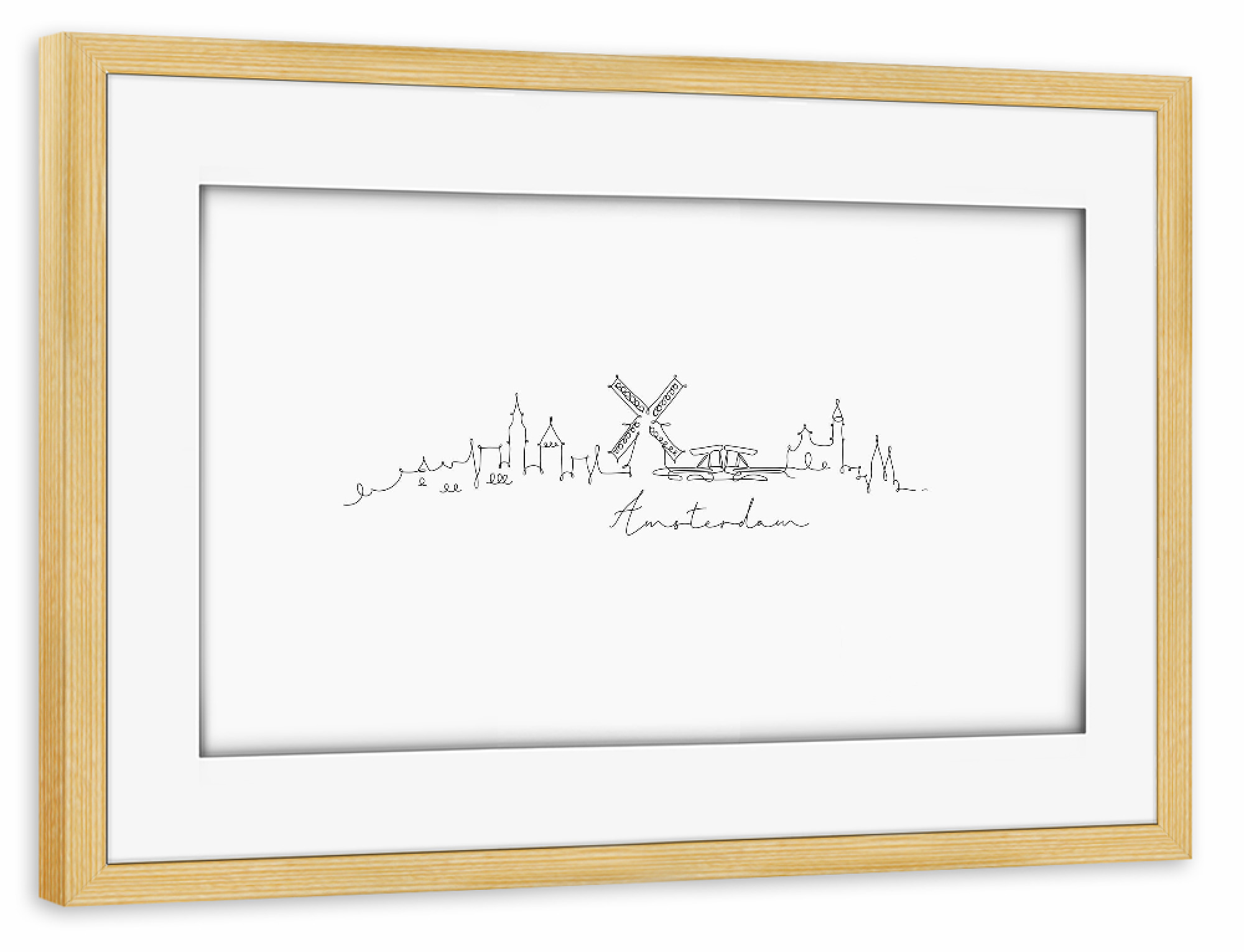 Poster mit Rahmen kiefer "Pen line Amsterdam Silhouette" artboxONE - Städte,Städte / Amsterdam - Amsterdam,Netherlands,Lineart