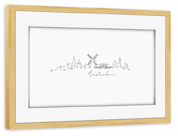 Poster mit Rahmen kiefer "Pen line Amsterdam Silhouette" artboxONE - Städte,Städte / Amsterdam - Amsterdam,Netherlands,Lineart