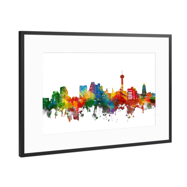 Poster mit Rahmen Schwarz (Metallic) "San antonio skyline watercolor" artboxONE - Städte,Abstrakt,Architektur - San antonio,Texas,Usa,Urban,Amerika