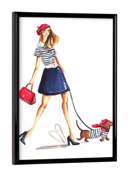 Poster mit schwarzem Rahmen "Parisienne with Wiener Dog" artboxONE - Tiere,Menschen,Fashion - Parisienne,Paris,Wiener dog,Dog,Sausage dog,Girl
