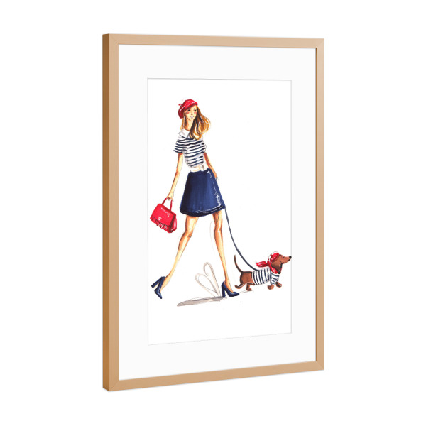 Poster mit Rahmen Kupfer "Parisienne with Wiener Dog" artboxONE - Tiere,Menschen,Fashion - Parisienne,Paris,Wiener dog,Dog,Sausage dog,Girl