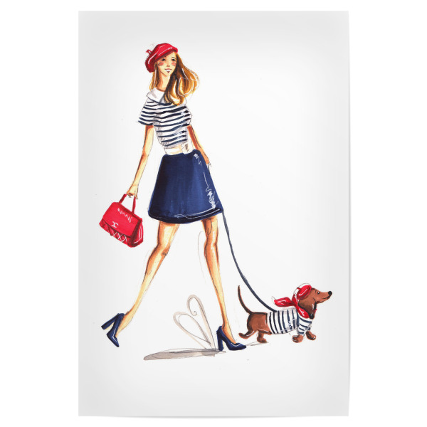 Poster "Parisienne with Wiener Dog" artboxONE - Tiere,Menschen,Fashion - Parisienne,Paris,Wiener dog,Dog,Sausage dog,Girl