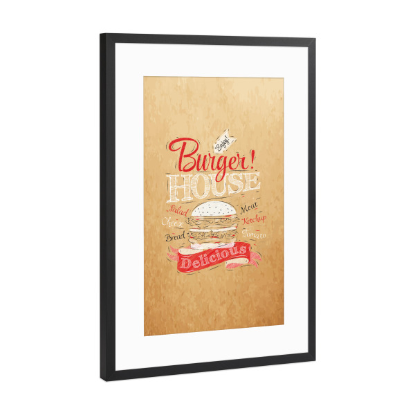 Poster mit Rahmen Schwarz (Metallic) "Burger house craft" artboxONE - Essen & Trinken