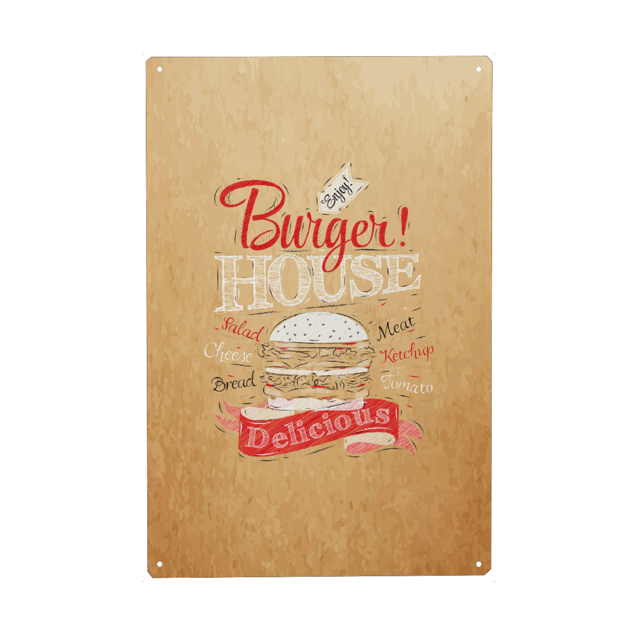 Metall Poster "Burger house craft" artboxONE - Essen & Trinken - Beef,Burger,Cheese,Dirty,Fast,Food,Grunge,Hamburger,Old,Retro,Vintage - Blechschild