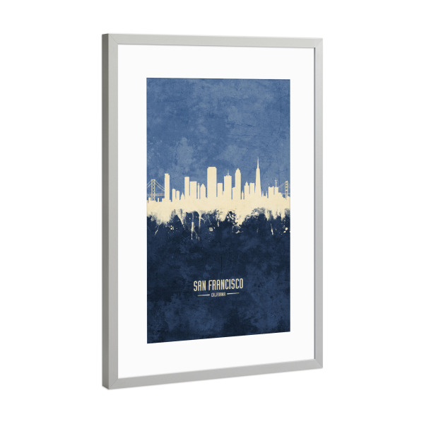 Poster mit Rahmen Silber "San Francisco Skyline Navy" artboxONE - Städte / San Francisco - San francisco,California