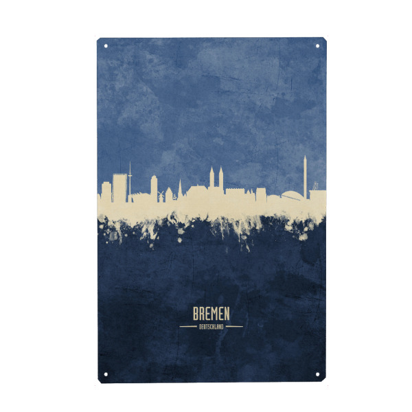 Holzbild "Bremen Skyline Navy" artboxONE - Städte - Bremen,Germany,Skyline,Cityscape,Painting,Watercolour,Stadtbild