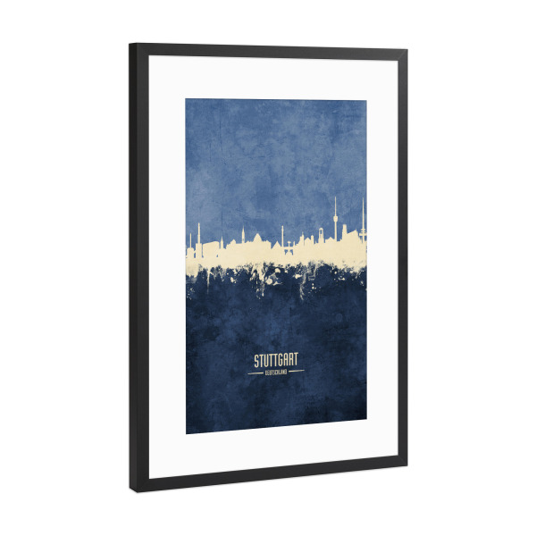 Poster mit Rahmen Schwarz (Metallic) "Stuttgart Skyline Navy" artboxONE - Städte / Stuttgart - Stuttgart,Germany