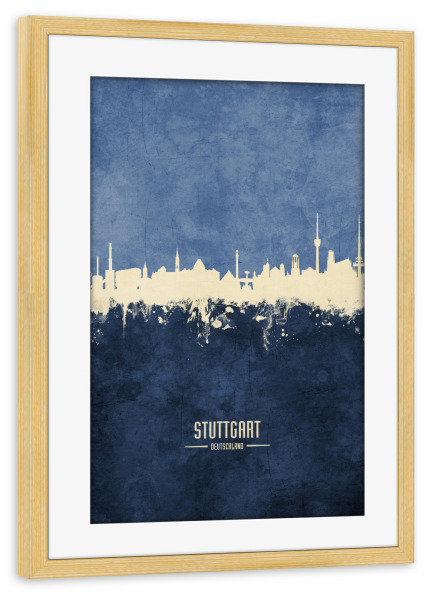 Poster mit Rahmen kiefer "Stuttgart Skyline Navy" artboxONE - Städte / Stuttgart - Stuttgart,Germany