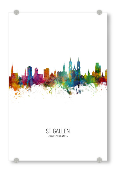 Acrylglasbild "St Gallen Skyline Skyline" artboxONE - Städte - St gallen,Switzerland,Skyline,Cityscape,Painting,Watercolour,Stadtbild