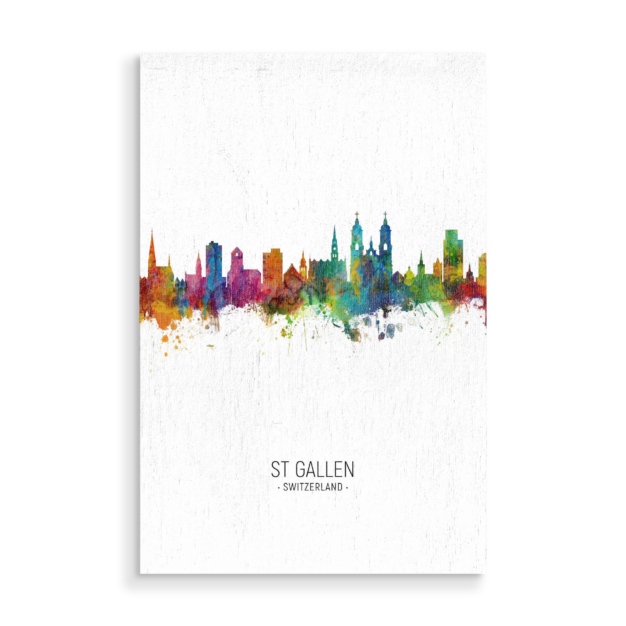 Holzbild "St Gallen Skyline Skyline" artboxONE - Städte - St gallen,Switzerland,Skyline,Cityscape,Painting,Watercolour,Stadtbild