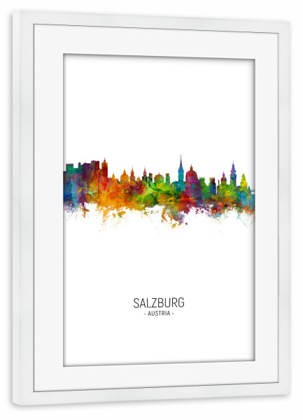 Poster mit Rahmen weiß "Salzburg Skyline Portrait" artboxONE - Städte - Salzburg,Austria