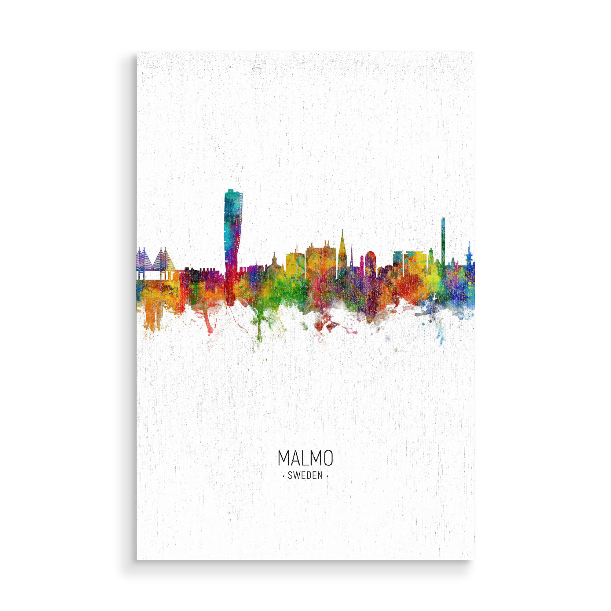 Holzbild "Malmo Skyline Portrait" artboxONE - Städte - Malmo,Sweden,Skyline,Cityscape,Painting,Watercolour,Stadtbild