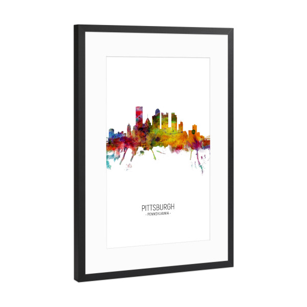 Poster mit Rahmen Schwarz (Metallic) "Pittsburgh Skyline Portrait" artboxONE - Städte