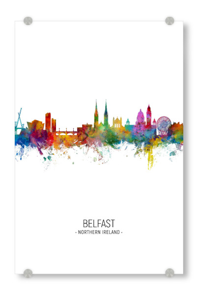Acrylglasbild "Belfast Skyline Portrait" artboxONE - Städte - Belfast,Northern ireland,Skyline,Cityscape,Painting,Watercolour,Stadtbild