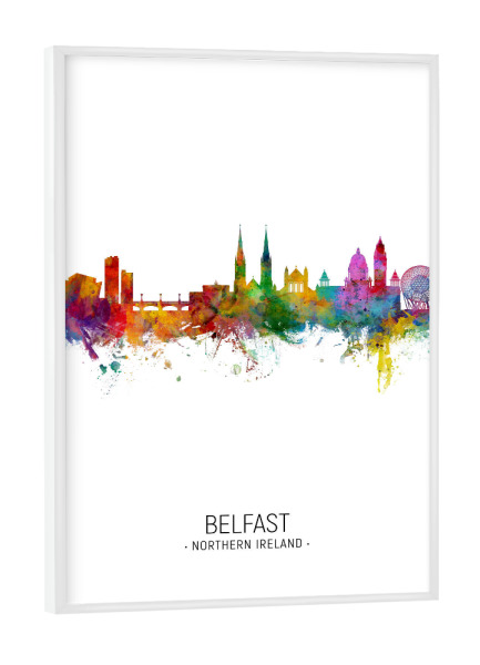 Poster mit weißem Rahmen "Belfast Skyline Portrait" artboxONE - Städte - Belfast,Northern ireland,Skyline,Cityscape,Painting,Watercolour,Stadtbild