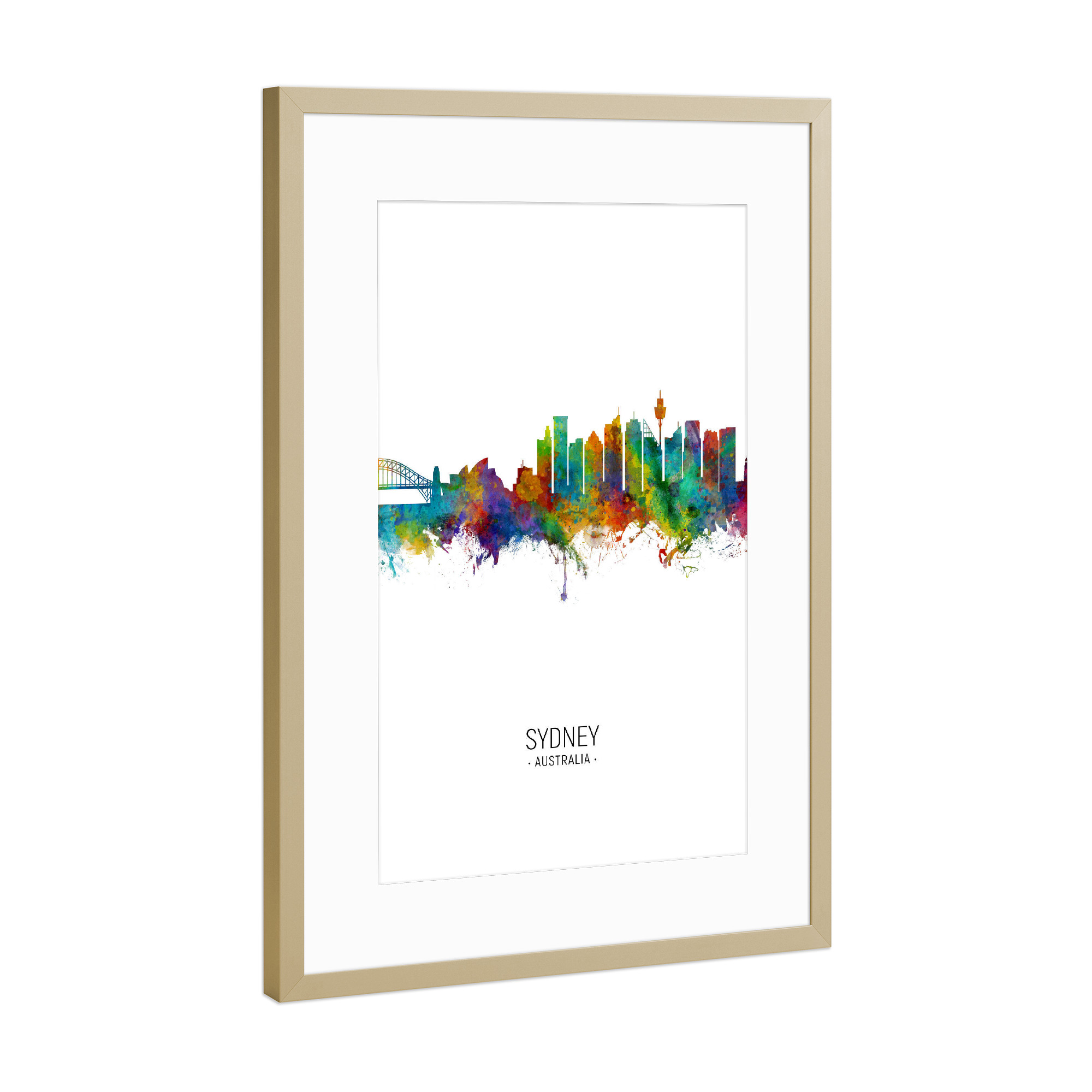 Poster mit Rahmen Gold "Sydney Skyline Portrait" artboxONE - Städte / Sydney - Sydney,Australia