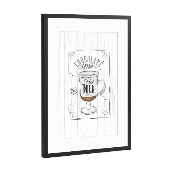 Poster mit Rahmen Schwarz (Metallic) "Coffee chocolate milk wood" artboxONE - Essen & Trinken,Schwarzweiß