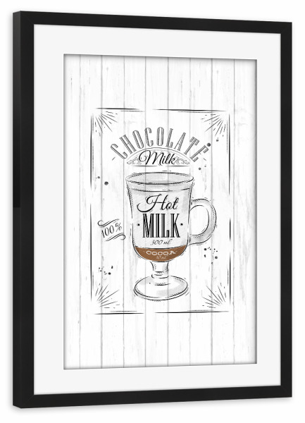 Poster mit Rahmen schwarz "Coffee chocolate milk wood" artboxONE - Essen & Trinken,Schwarzweiß