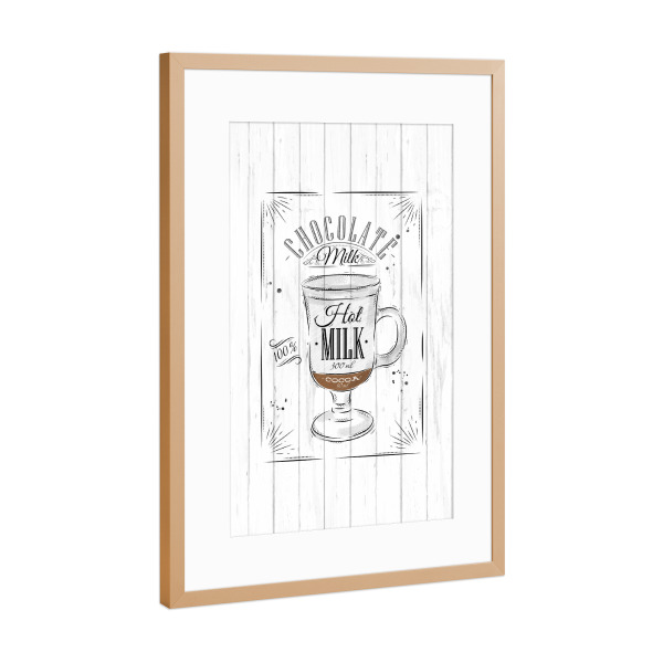 Poster mit Rahmen Kupfer "Coffee chocolate milk wood" artboxONE - Essen & Trinken,Schwarzweiß