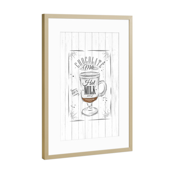 Poster mit Rahmen Gold "Coffee chocolate milk wood" artboxONE - Essen & Trinken,Schwarzweiß
