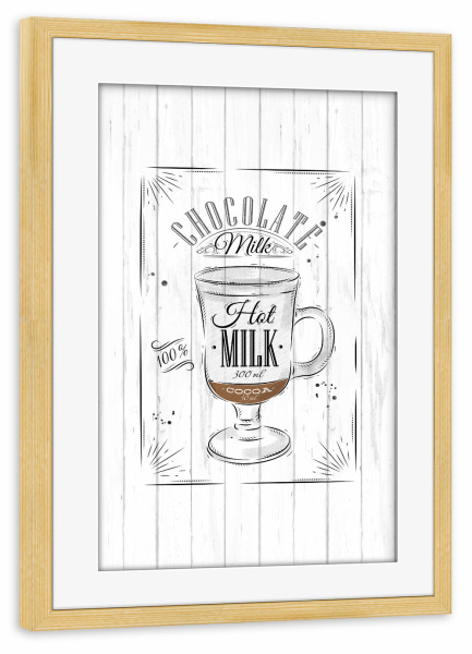 Poster mit Rahmen kiefer "Coffee chocolate milk wood" artboxONE - Essen & Trinken,Schwarzweiß