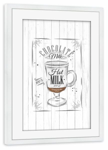 Poster mit Rahmen weiß "Coffee chocolate milk wood" artboxONE - Essen & Trinken,Schwarzweiß